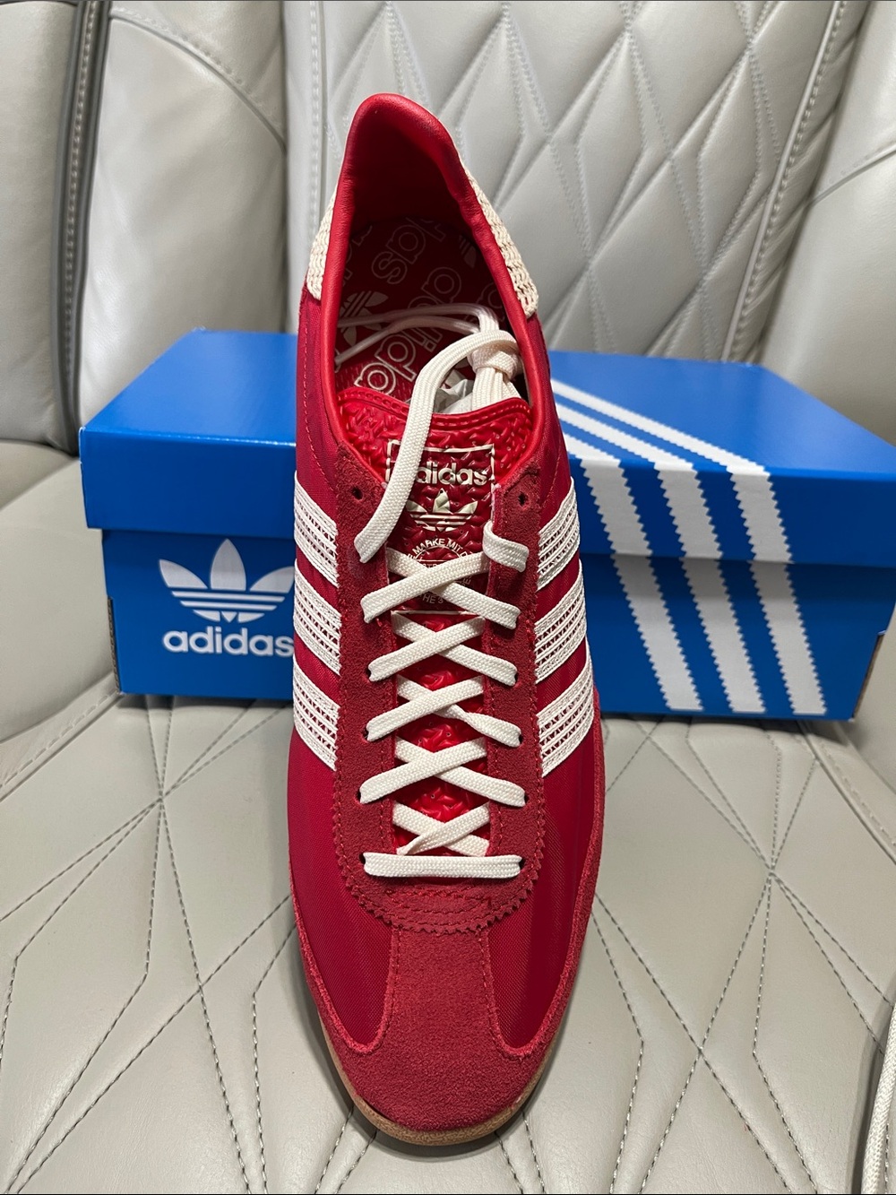 adidas SL72 OG Women's Red with Cream Stripe Sneakers - Picture 6 of 9